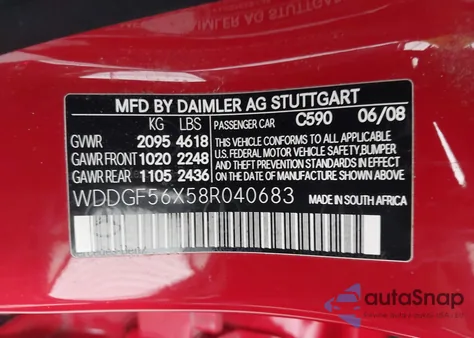 2008 Mercedes-Benz C 350 Sport from USA, damaged, VIN WDDGF56X58R040683